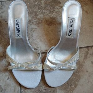 White sequin heels.